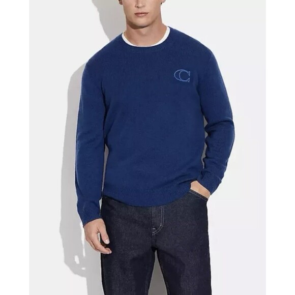 Coach Men’s Crewneck Sweater Wool/Cashmere Blend With Signature XL